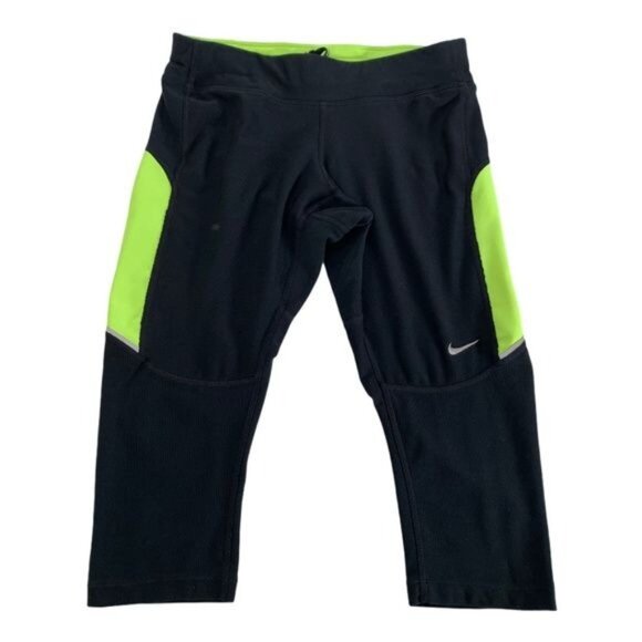 Nike Dri-Fit Black Green Cropped Leggings Size XS - Picture 1 of 10